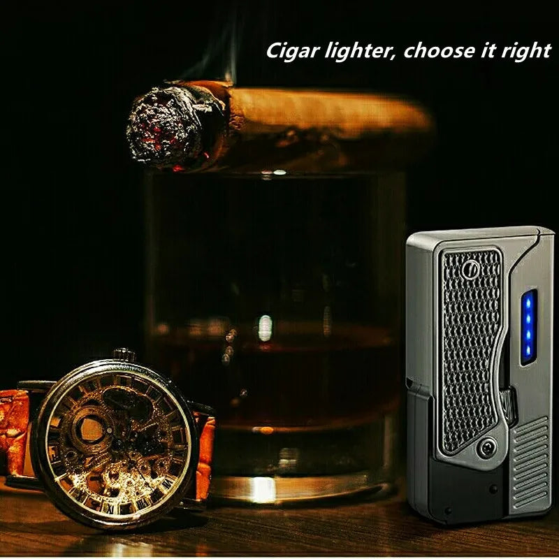 Gas-Electric Dual-Purpose Lighter Windproof Jet Lighter Double-Arc Cigarette Lighter Foldable Gun-Type Lighter Men'S Gadget Gift