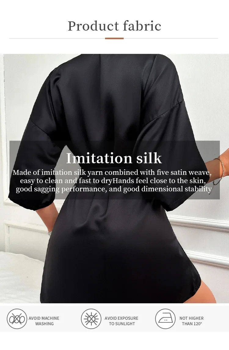 Silk Satin Women Nightgown Set Sleeveless V Neck Dress & Quarters Sleeves Waist Belt Robe 2 Pieces Female Sleepwear Nightwear