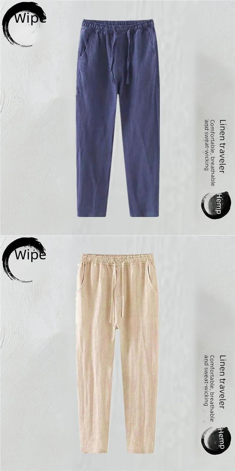 Men's Slim Fit Linen Cropped Pants Casual White Straight Leg Pants Loose Fit Summer Cotton Linen Mix For Middle Age Dads