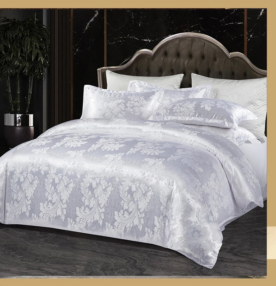 WASART Satin rayon jacquard white duvet cover couple 2 people double bed quilt cover bedding set queen king size comforter set