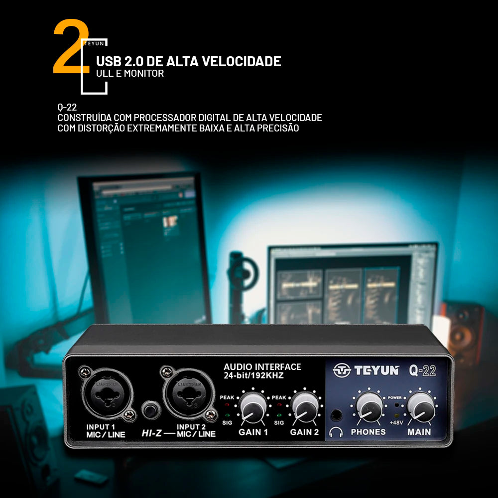 TEYUN Q-22 Audio Interface Sound Card With Monitoring Electric Guitar Live Recording Professional Sound Card For Studio Singing