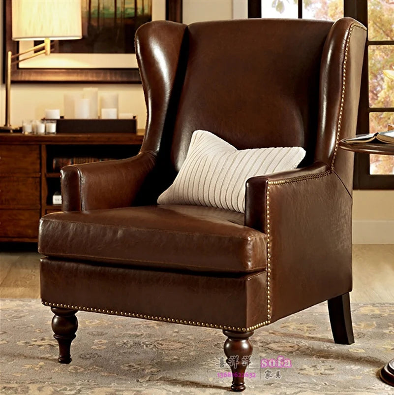 YY Single Leather Small Leather Living Room Nordic First Layer Cowhide Wingback Chair Leather