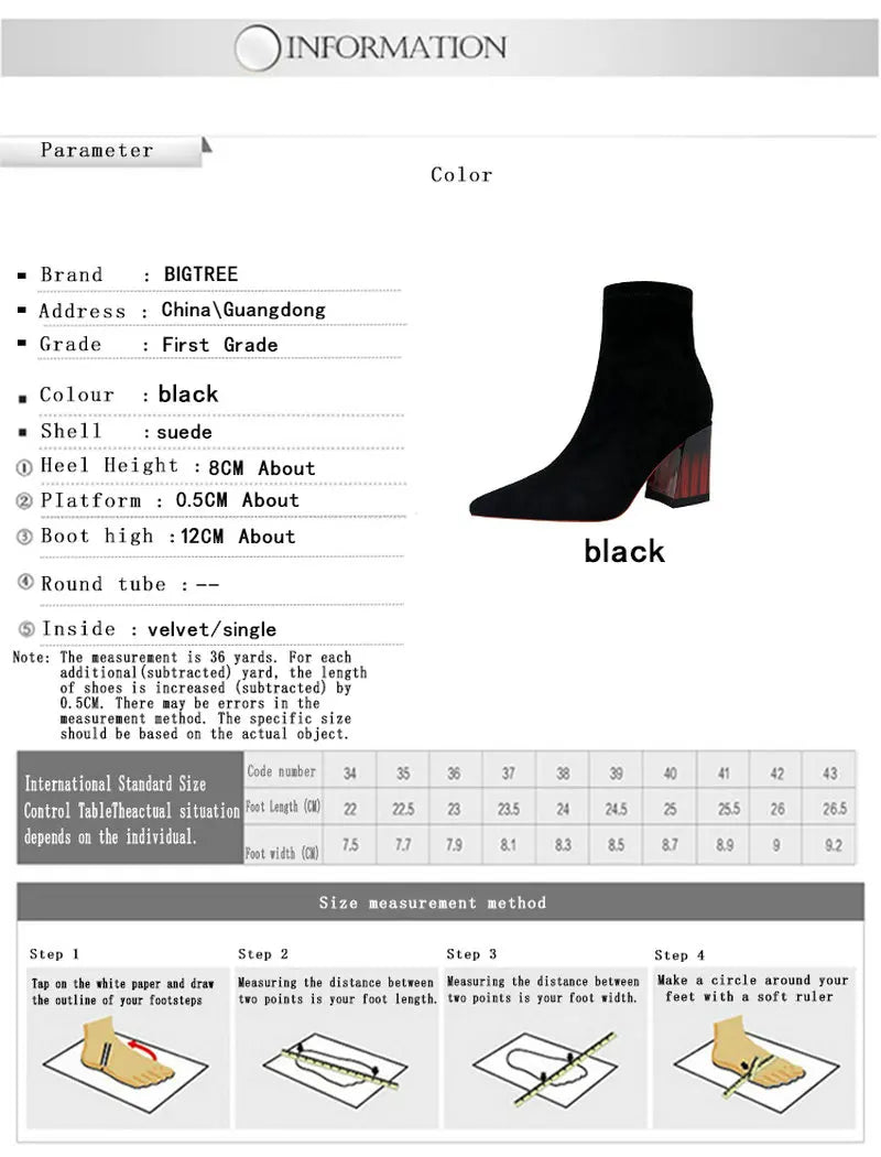 Woman Ankle Length Flock Boots Women Fashion Pointed Toe High Heel Shoes Winter Ankle Boots Ladies Shoes 1718-2