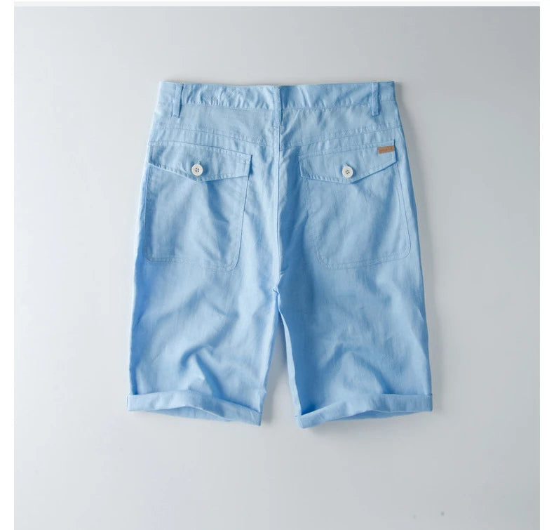 Summer Fashion Men Cotton Linen Shorts Beach Holiday Solid Color Fresh China Style Thin Casual Loose Half Length Straight Pants