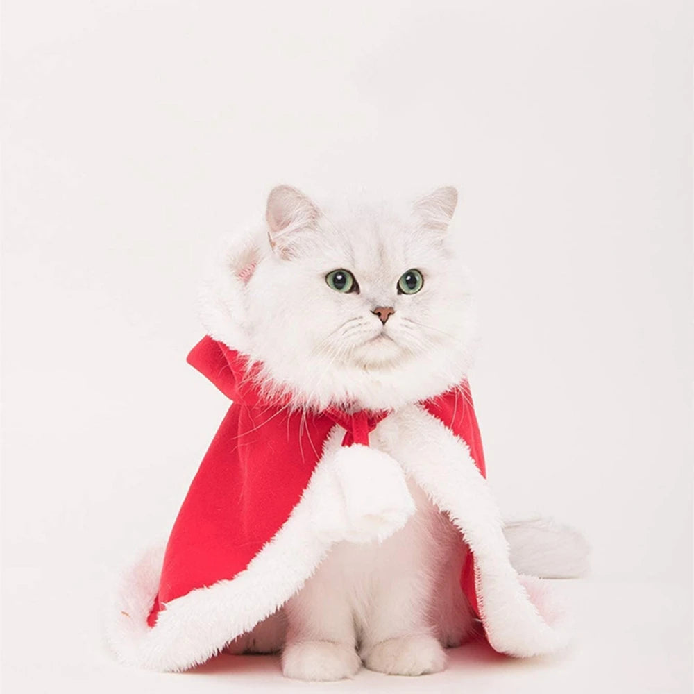 Winter Cat Costume Santa Cosplay Funny Transformed Cat Dog Pet Christmas Cape Dress Up Clothes Red Scarf Cloak Props Decoration