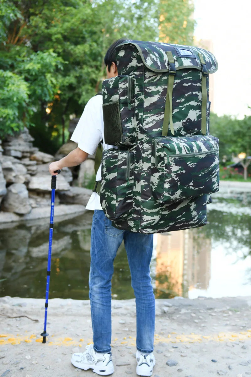 130L Extra Large Capacity Outdoor Backpack Men's Travel Backpack Luggage Bag Check in Camping Exercise Camo Backpack