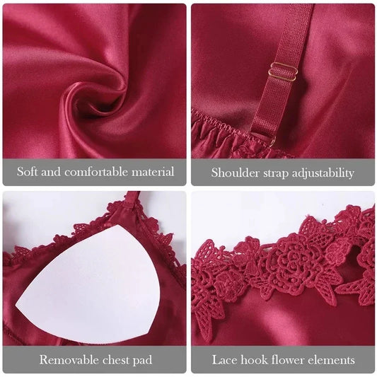 5Pcs Ice Silk Robe Sleep Pajama Set Women's Ventilate Lace Satin Pajamas Gown V-Neck Casual Wear Home Nightwear Spring Sleepwear