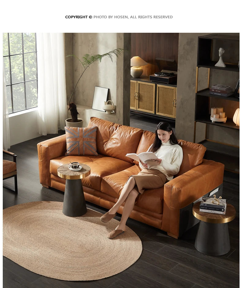 YY Post-Modern Simple Retro Oil Wax Skin Full Leather Sofa Living Room Sofa