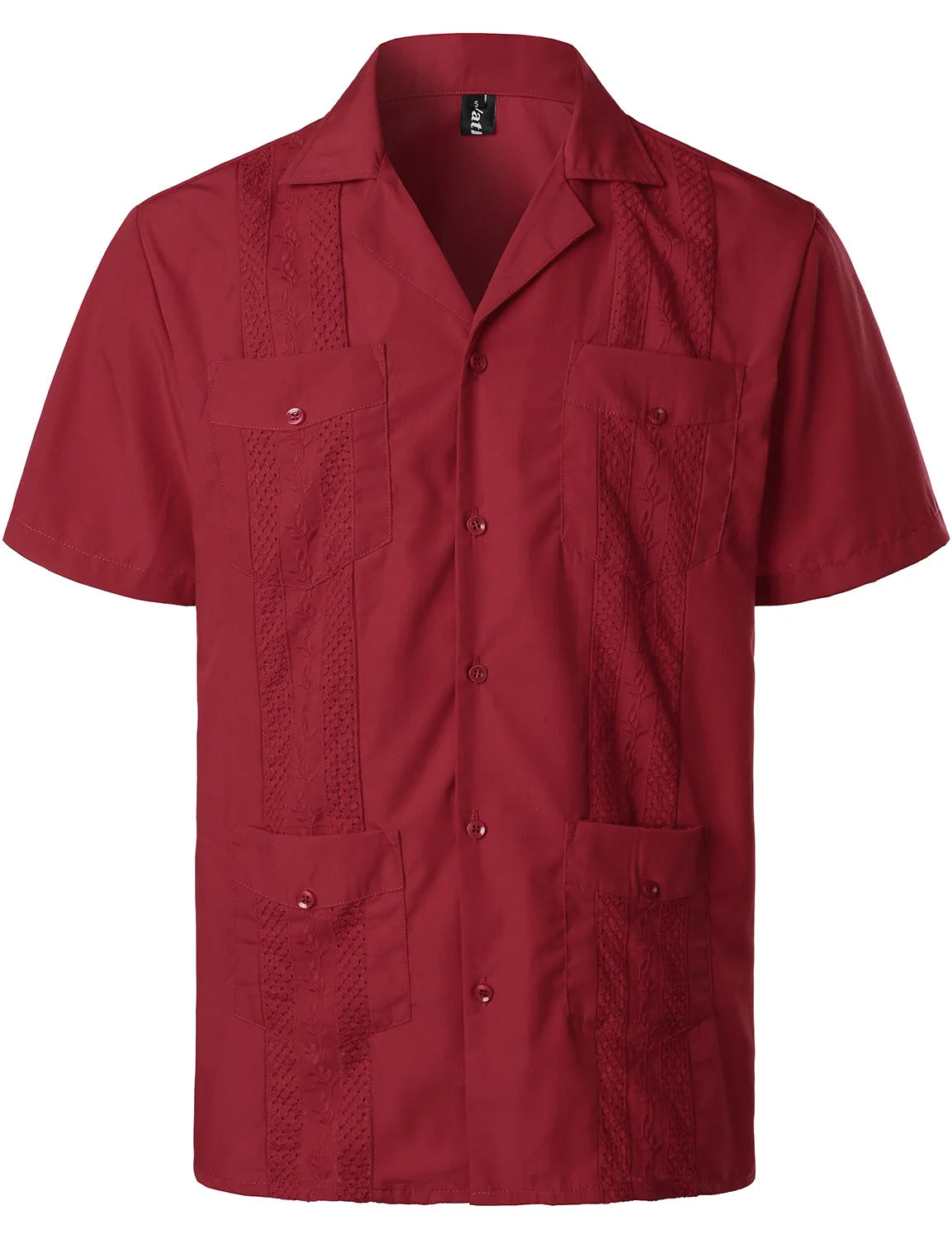 Men's Short Sleeve Cuban Guayabera Shirt Button Up Lapel Collar Embroidery Shirts Mexican Caribbean Style Beach Wedding Shirt