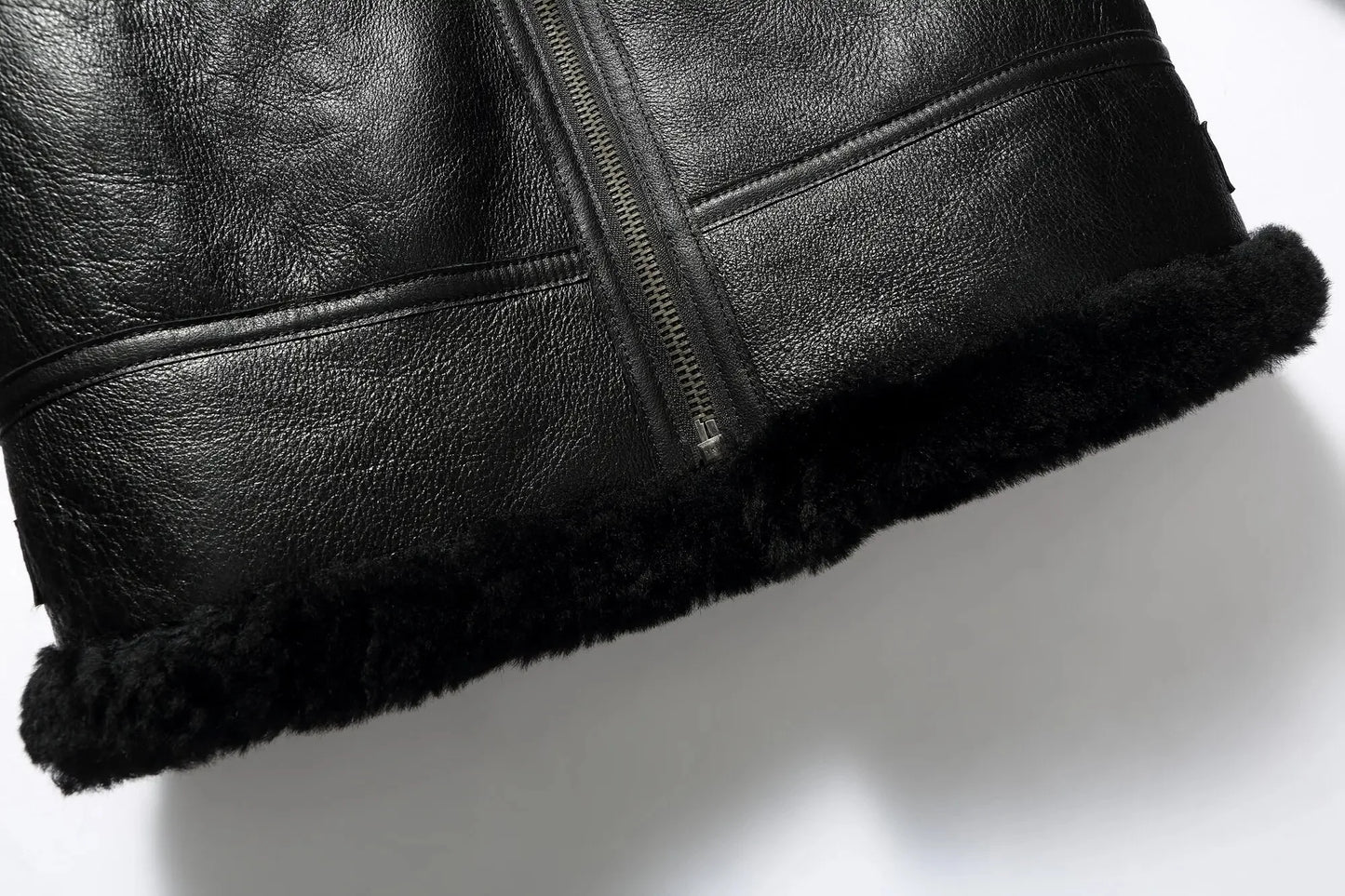 100% Natural Sheepskin Leather Jacket Winter Coat Real Fur Warm Explosive Style Sherpa Men's Large Motorcycle Fashion