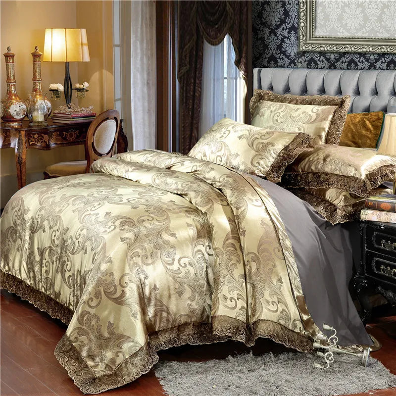 Nordic Satin Jacquard Duvet Cover Set Luxury Flower Bedding Set Adlut Quilt Cover Pillowcases Sheet Twin Queen King Home Texiles