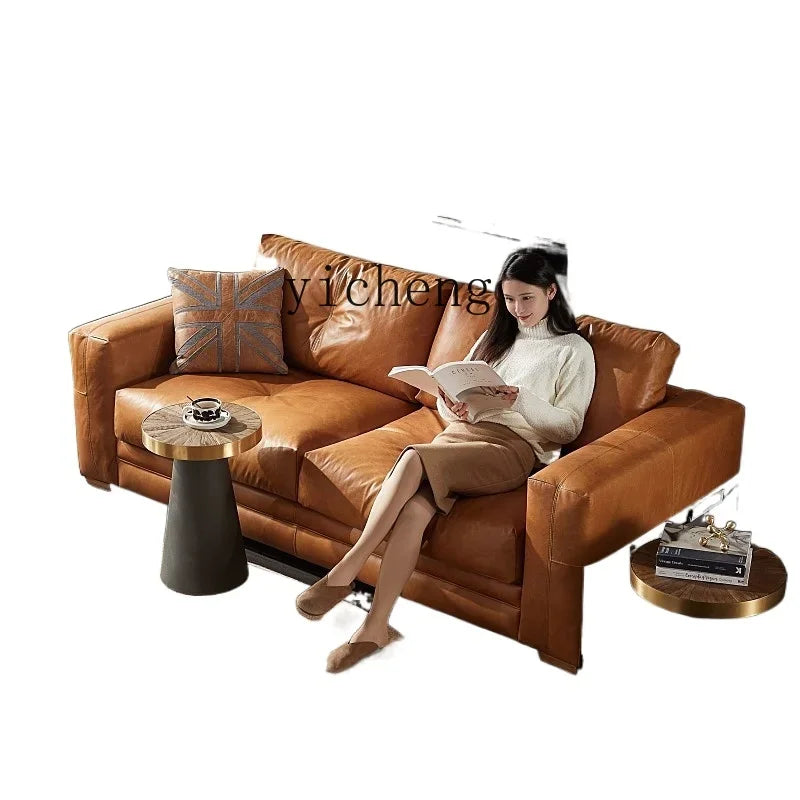 YY Post-Modern Simple Retro Oil Wax Skin Full Leather Sofa Living Room Sofa