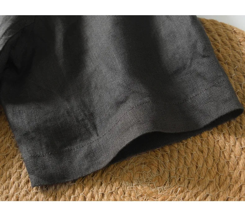 Summer New 100% Linen Short Sleeve T Shirt for Men Casual Thin Solid Color Slim Men Clothing BL998