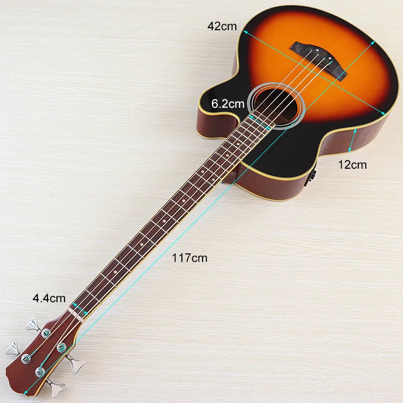 Acoustic Electric Bass Guitar 4 String High Gloss Acoustic Bass 43 Inch Natural Color Black Color Cutaway Bass Guitar with EQ
