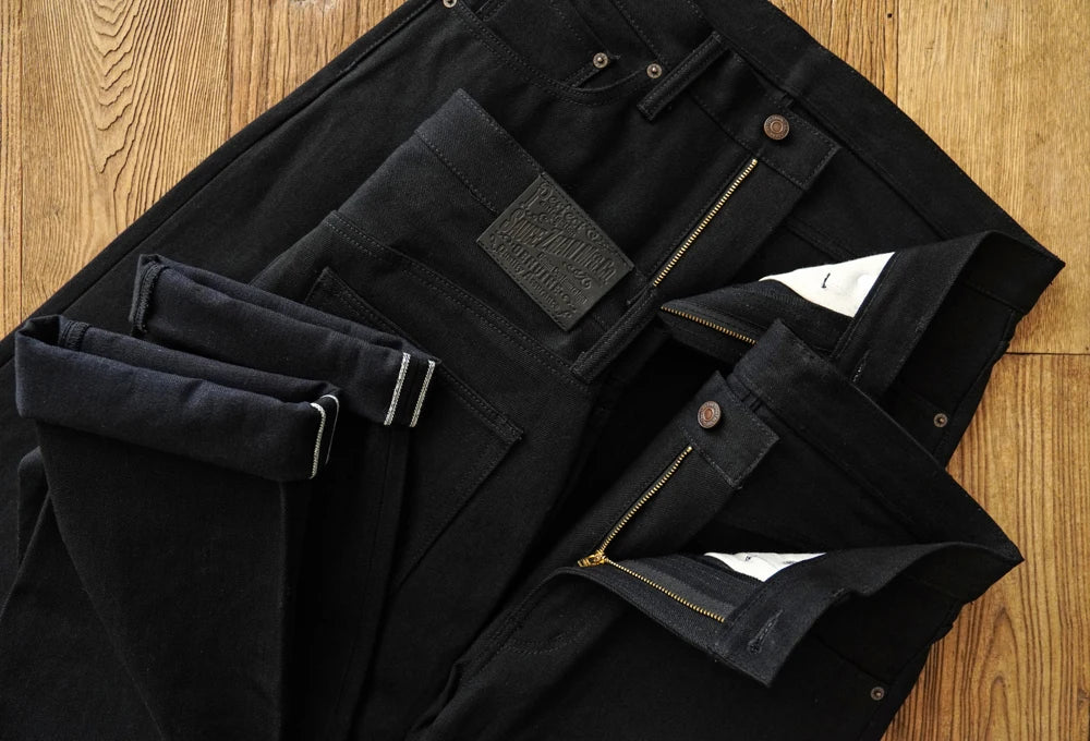 Sauce Zhan SZ6601-BL Mens Jeans Black Jeans Double-sided Dyeing Sanforized Selvedge Denim Jeans  16 Oz Regular Fit