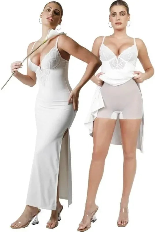 Bodycon Dress Deep V Neck Lace Satin Drape Strapless Slit Bodycon Cocktail Maxi Dress for Women