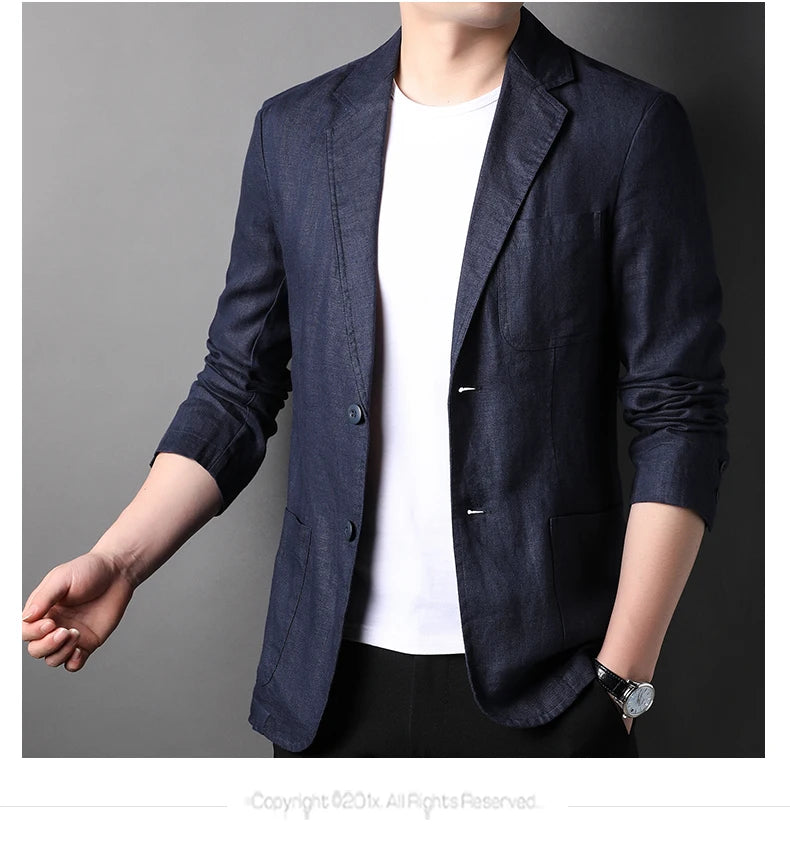 Spring Summer 2024 new high-quality men's fashion handsome linen suit Thin men's coat fabric composition 100% linen  blazer