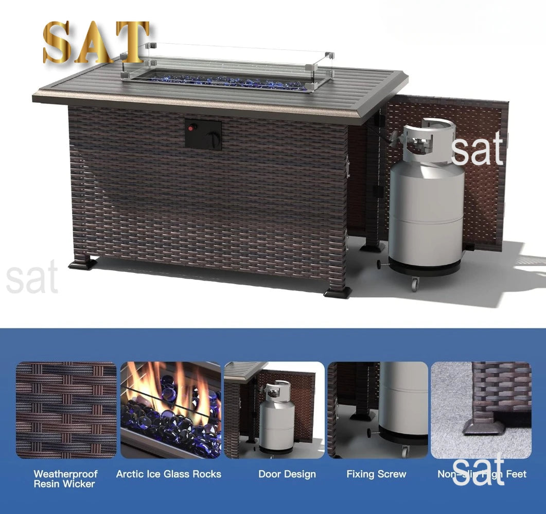 15Pieces Outdoor Patio Furniture Set with 43" Gas Propane Fire Pit Table PE Wicker Rattan Sectional Sofa Patio Conversation Sets