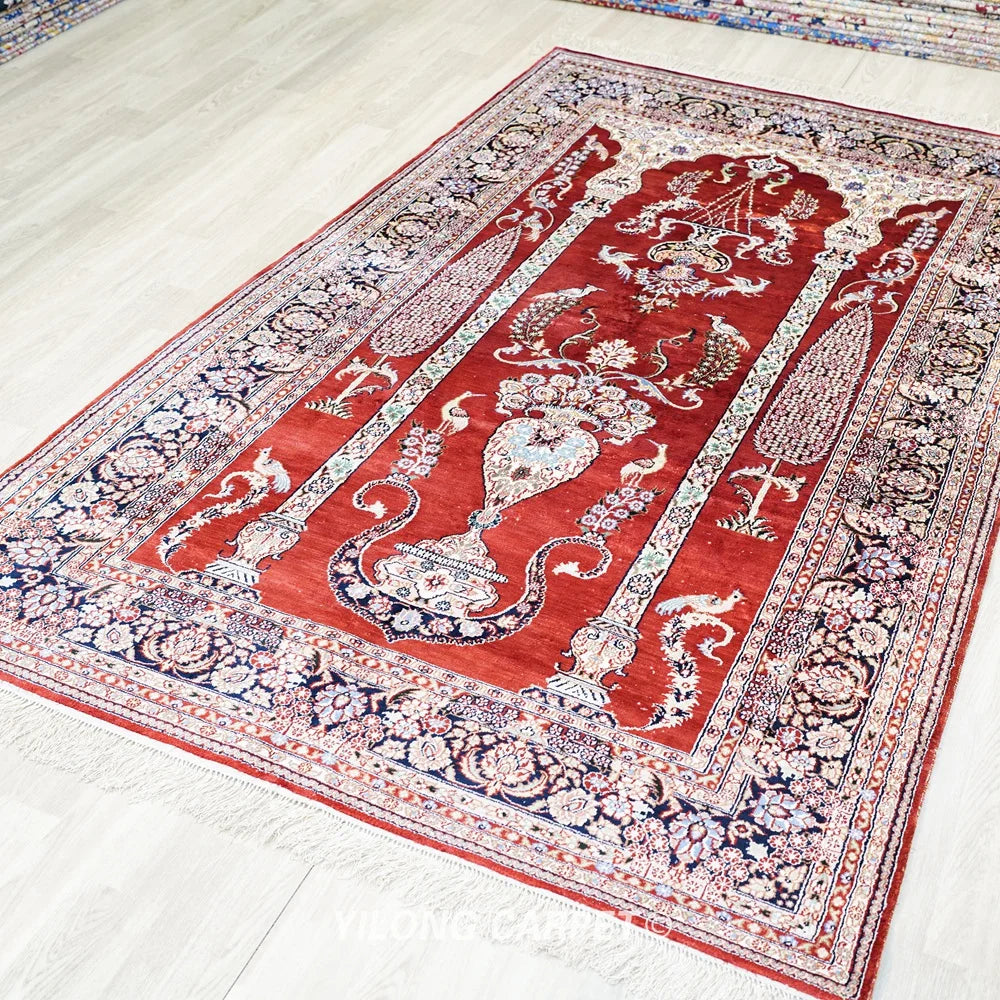 152x244cm Luxurious Living Room Decoration Silk Carpet Persian Handmade Red Best Oriental Rugs (ZW045M)