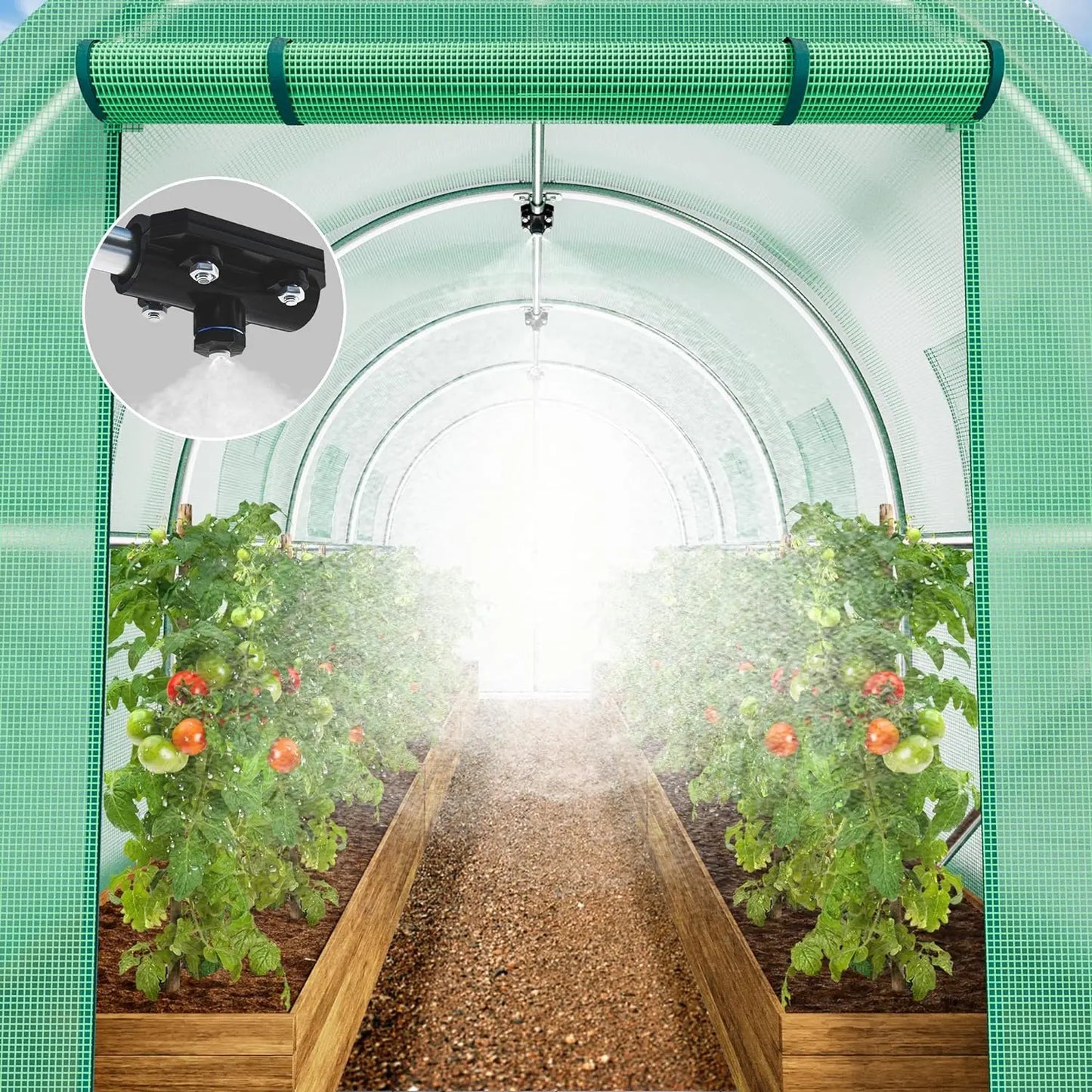 15x6.5x6.5ft Greenhouse w/ Watering System Heavy Duty Green House Large Tunnel Greenhouses Kit Walk in Outdoor Plant Gardening