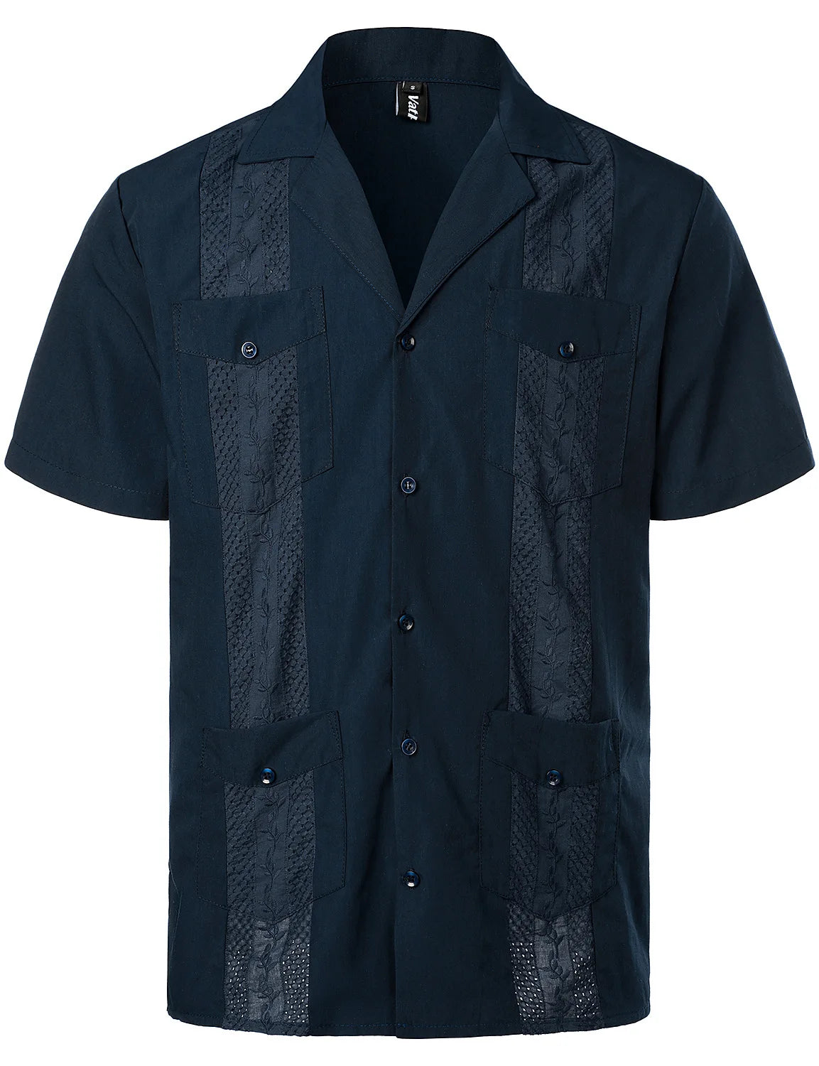 Men's Short Sleeve Cuban Guayabera Shirt Button Up Lapel Collar Embroidery Shirts Mexican Caribbean Style Beach Wedding Shirt