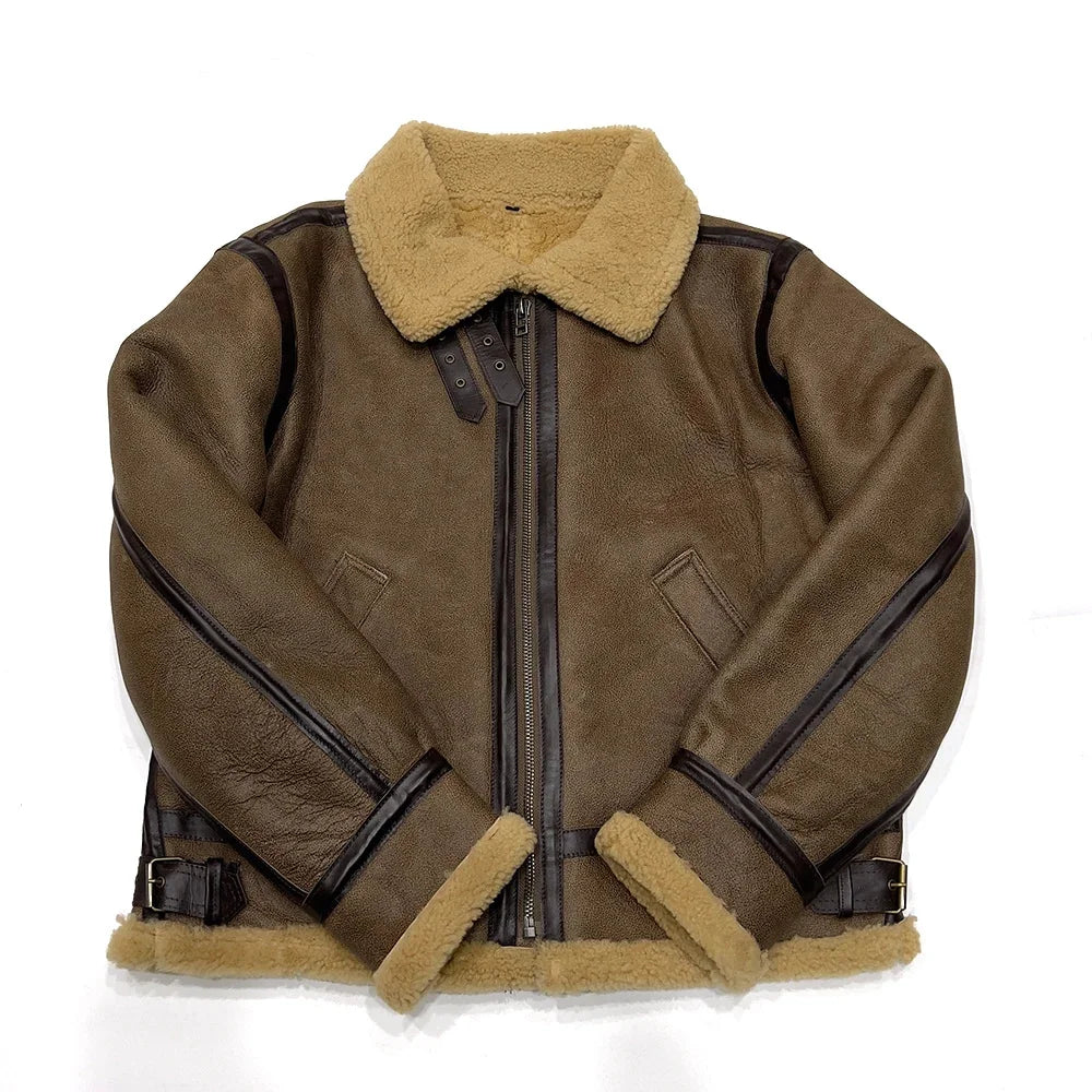 100% Natural Sheepskin Leather Jacket Winter Coat Real Fur Warm Explosive Style Sherpa Men's Large Motorcycle Fashion