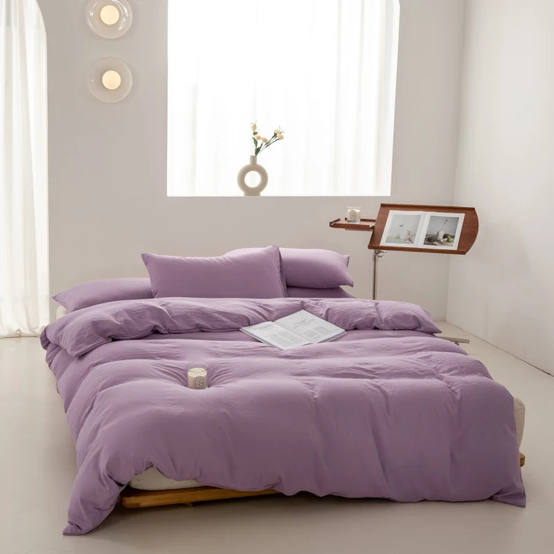 Japanese Washed Cotton Soft Bedding Set Duvet Cover with Pillowcases Bedclothes Comforter covers Sets Solid color Home Textile