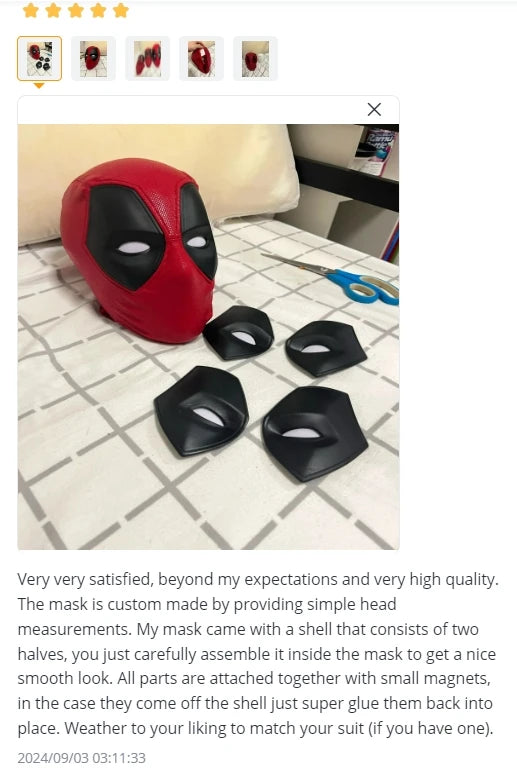 Marvel Deadpool Mask with 3D Screen Printed Fabric & 1 Pair of Magnetic Normal Eyes Halloween Cosplay Costume for Birthday Gift