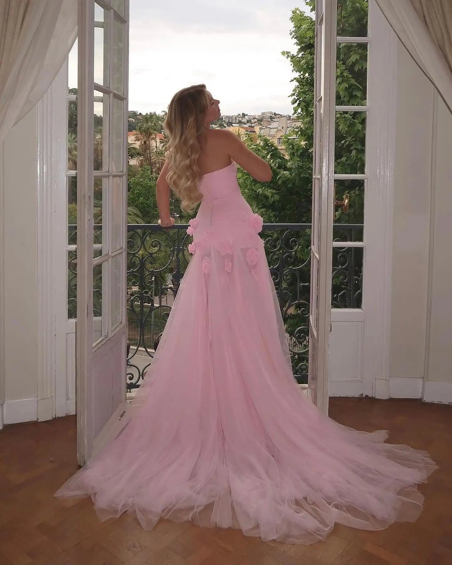 Sharon Said Custom Made Chic Baby Pink 3D Flowers Mermaid Evening Dress Elegant Sweetheart Side Slit Sexy Girls Party Gown SF009