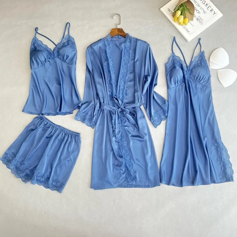 Wedding Bridesmaid Team Pajamas Set Lace Patchwork Home Clothes Ice Silk Pyjamas Suit Women Sleepwear Sexy Cami Top&pants