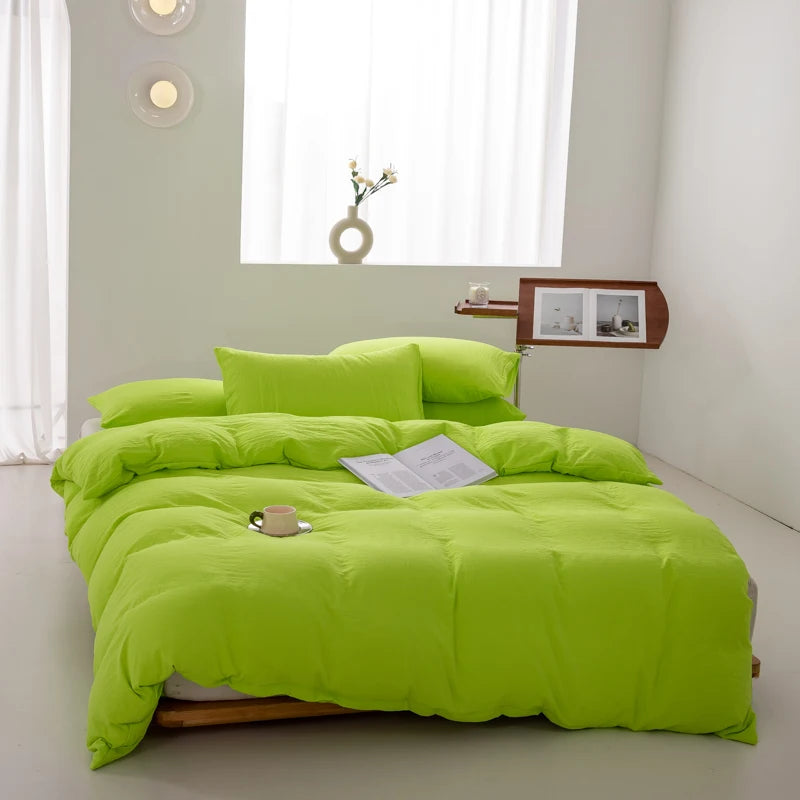 Japanese Washed Cotton Soft Bedding Set Duvet Cover with Pillowcases Bedclothes Comforter covers Sets Solid color Home Textile
