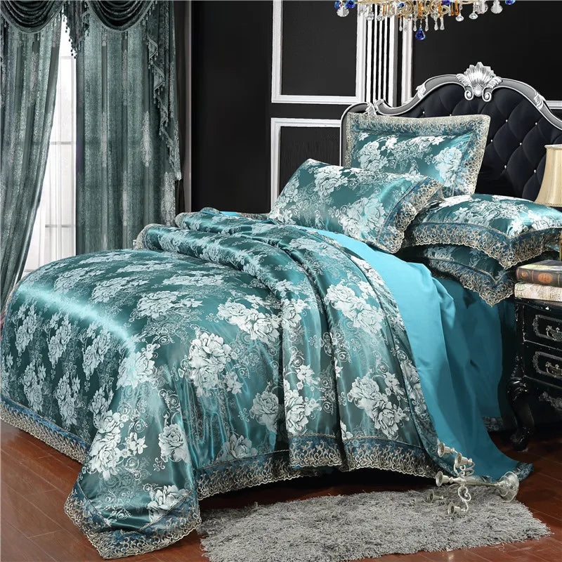 Nordic Satin Jacquard Duvet Cover Set Luxury Flower Bedding Set Adlut Quilt Cover Pillowcases Sheet Twin Queen King Home Texiles