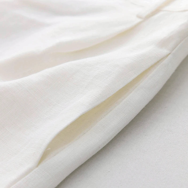 2024 Summer 100% Linen Women'S Shorts Casual High Waist Wide Leg Button Up Elegant Ol Short Pants Femme