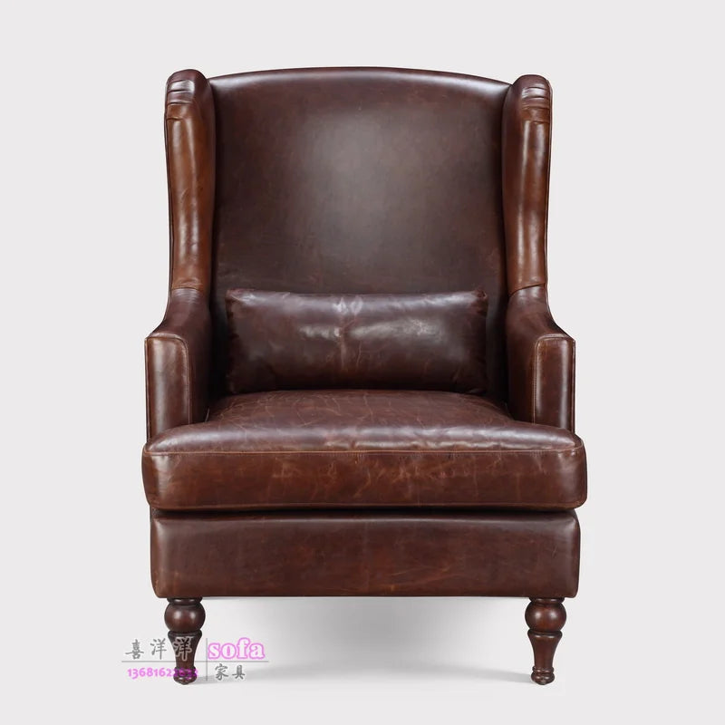 YY Single Leather Small Leather Living Room Nordic First Layer Cowhide Wingback Chair Leather