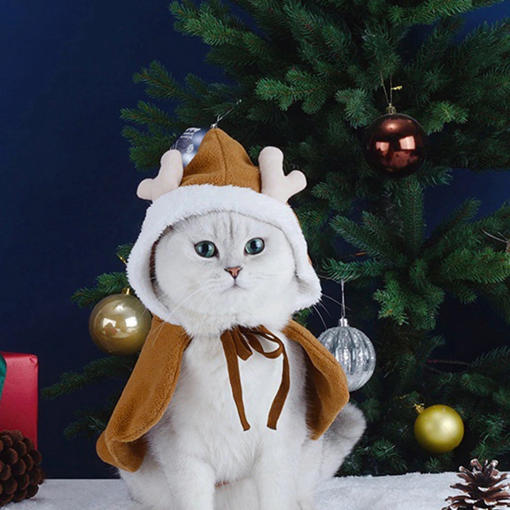 Winter Cat Costume Santa Cosplay Funny Transformed Cat Dog Pet Christmas Cape Dress Up Clothes Red Scarf Cloak Props Decoration