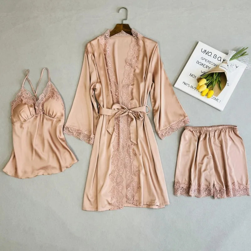 Wedding Bridesmaid Team Pajamas Set Lace Patchwork Home Clothes Ice Silk Pyjamas Suit Women Sleepwear Sexy Cami Top&pants