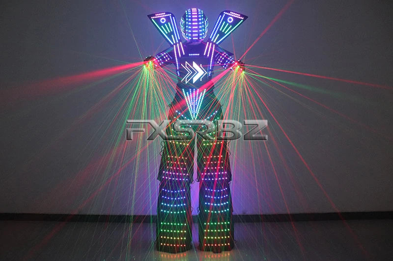 Full Color Smart Pixels LED Robot Suit Costume Light Up Stilts Walker Clothing Luminous Jacket Chest Display Helmet Laser Gloves