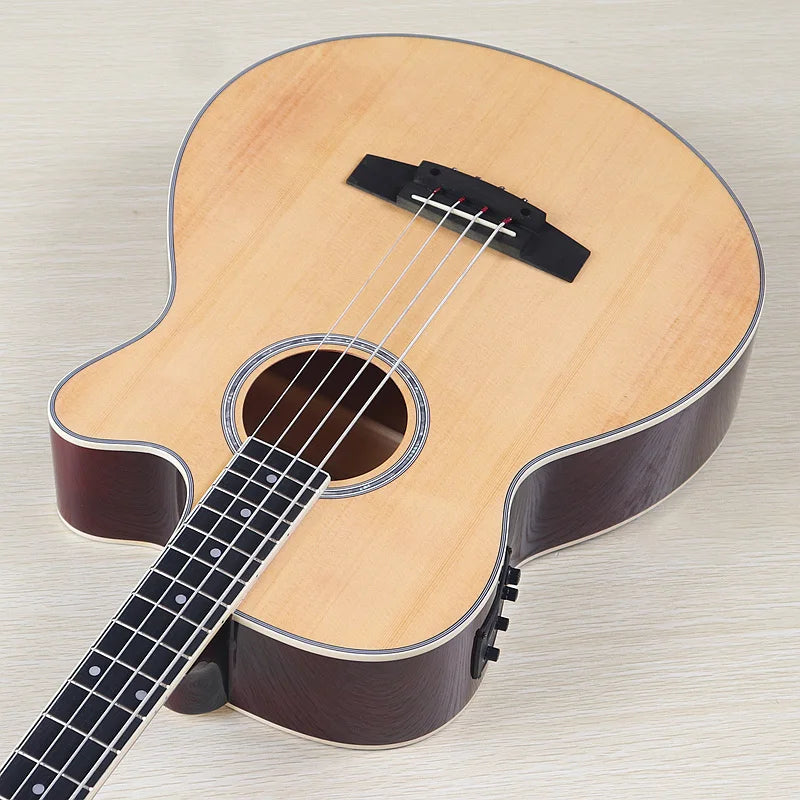 Acoustic Electric Bass Guitar 4 String High Gloss Acoustic Bass 43 Inch Natural Color Black Color Cutaway Bass Guitar with EQ