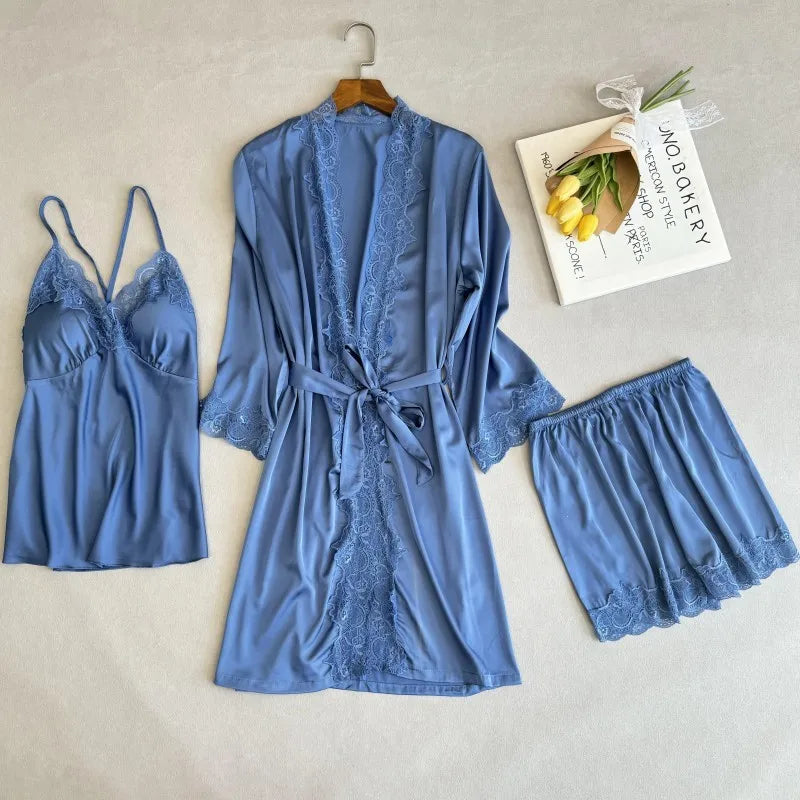 Wedding Bridesmaid Team Pajamas Set Lace Patchwork Home Clothes Ice Silk Pyjamas Suit Women Sleepwear Sexy Cami Top&pants