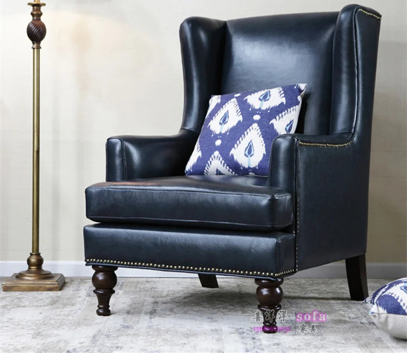 YY Single Leather Small Leather Living Room Nordic First Layer Cowhide Wingback Chair Leather