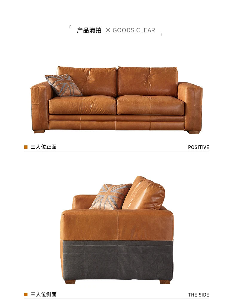 YY Post-Modern Simple Retro Oil Wax Skin Full Leather Sofa Living Room Sofa