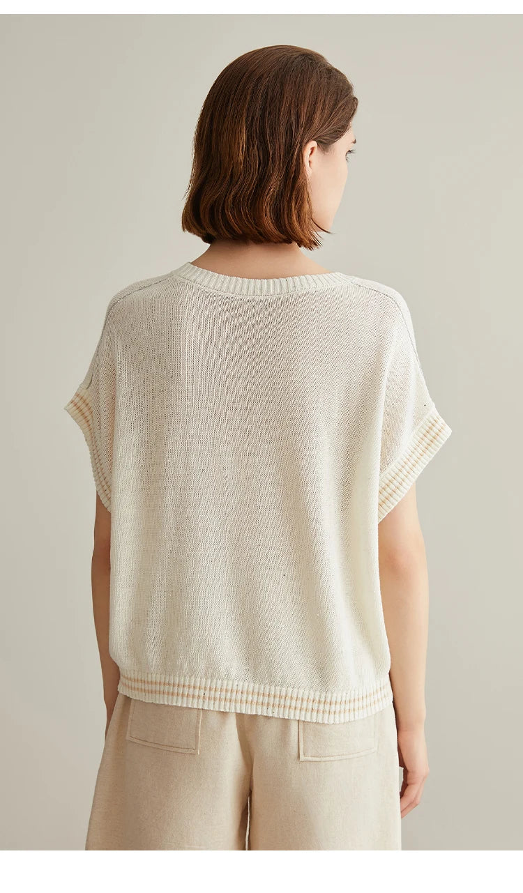 BC656 Western Style Luxury Brand Women's Clothing Summer Sequin Ladies Knitted Pullover 100% Linen Sweaters For Women