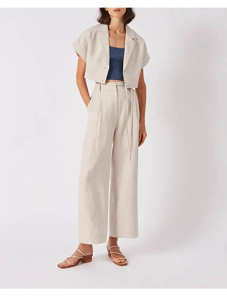 100% Linen Women'S Shirt Vintage Notched Collar Short Sleeve Button Up Shirts Elegant Fashion Woman Blouses 2024 Blusas Feminina