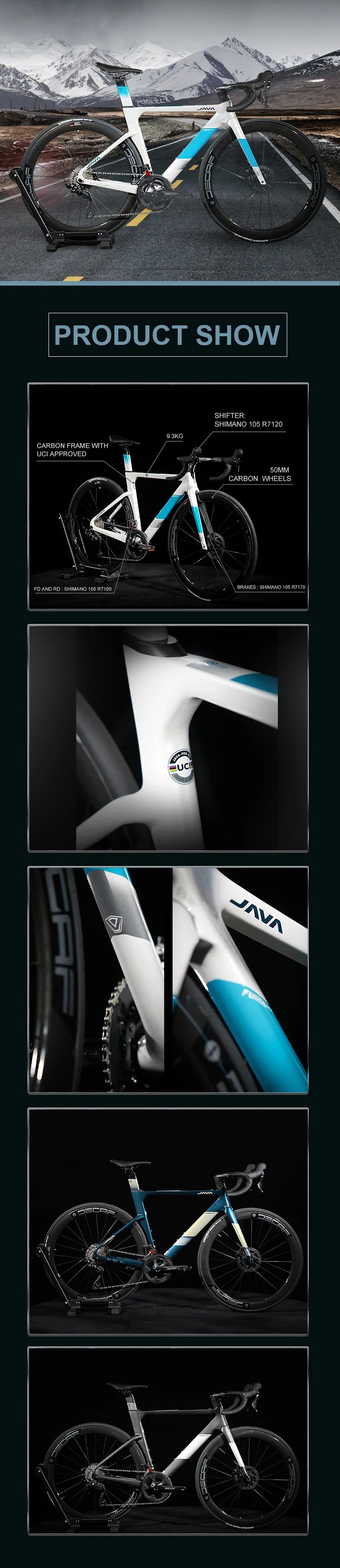 JAVA FUOCO TOP Road Bike 24 Speed Carbon Fiber Road Bicycle R7120 105 Hydraulic Disc Brake Racing Cycling Fuoco-Top DECAF UCI