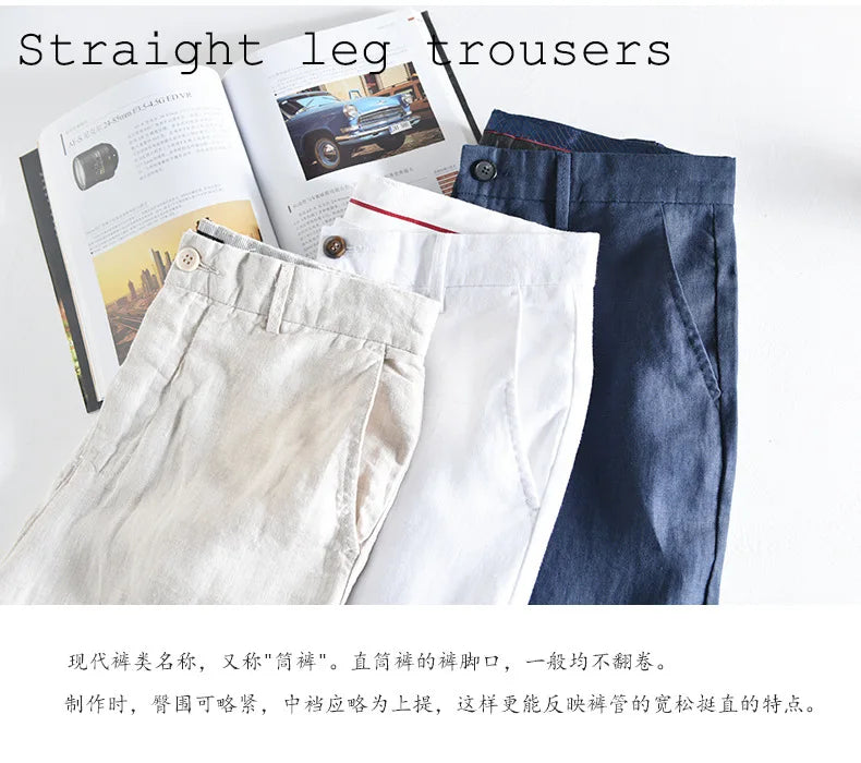 Top Selling Product In 2023 Spring Summer New Fashion 100% Linen Casual Pants Men Clothing Loose Straight Oversize Trousers