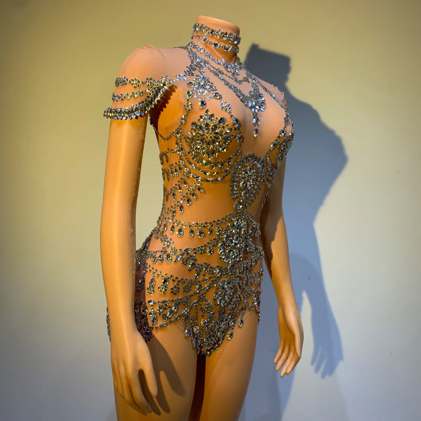 Sparkly Rhinestones Bodysuit Women 2024 Sexy Mesh Transparent Dance Outfit Performance Costume Singer Party Club Show Stage Wear