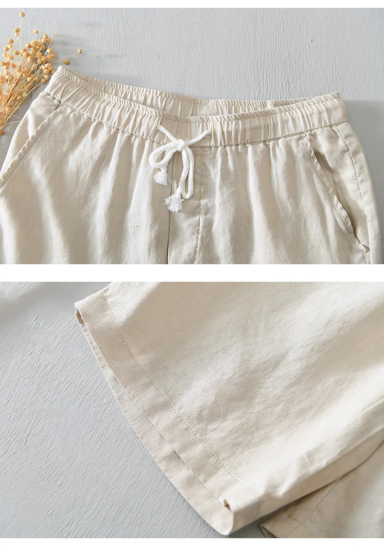 Summer New Simple 100% Linen Shorts for Men Clothing Solid Color Streetwear Men Pants B8103
