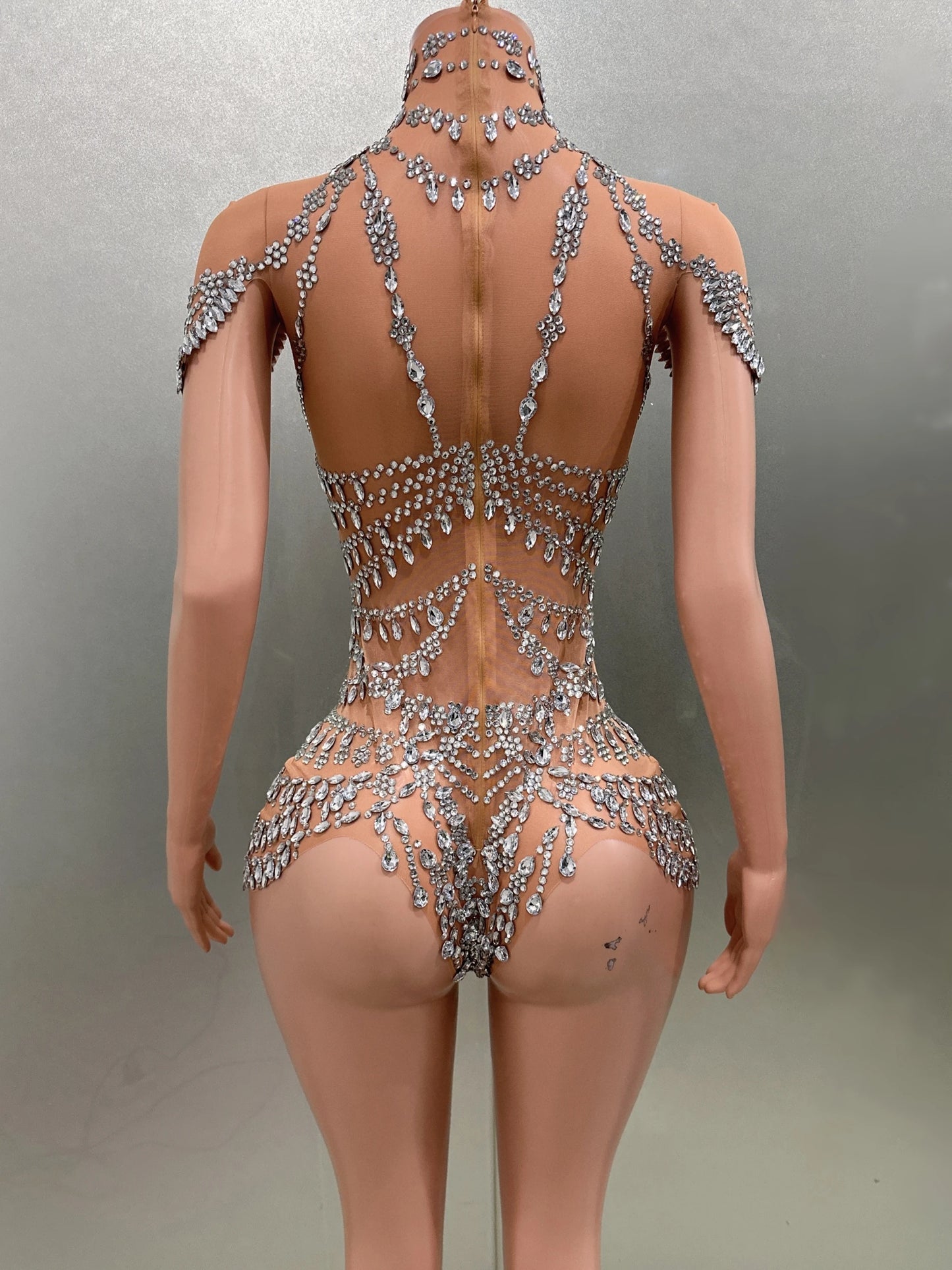 Luxury Rhinestones Sexy See-Through Sheath Bodysuit Evening Party Performance Costume Bar Nightclub Singer Dancer Stage Wear