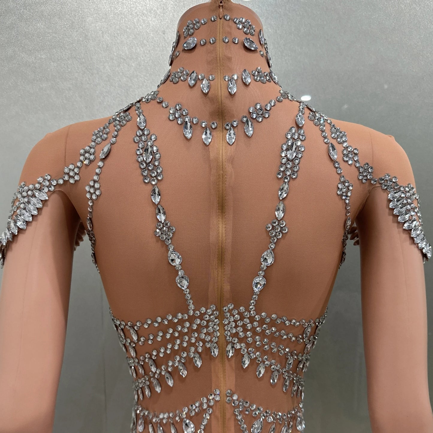 Luxury Rhinestones Sexy See-Through Sheath Bodysuit Evening Party Performance Costume Bar Nightclub Singer Dancer Stage Wear