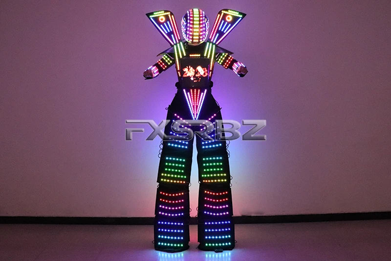 Full Color Smart Pixels LED Robot Suit Costume Light Up Stilts Walker Clothing Luminous Jacket Chest Display Helmet Laser Gloves